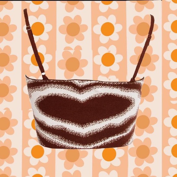 Brown Heart Wave Knit Crop Top - Picture 3 of 4